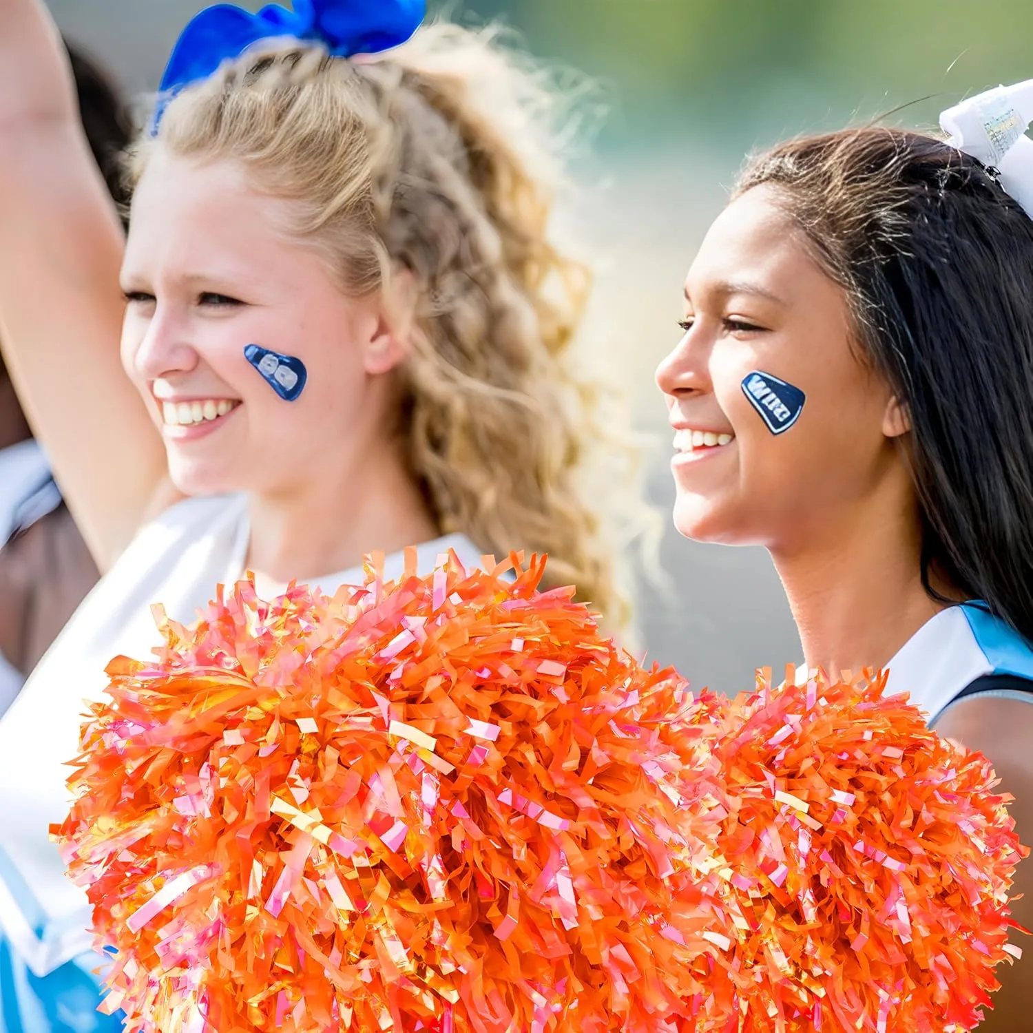 4Pcs Cheerleading Pom Poms for Kids, 2 Pair Cheerleader Pompoms with Baton Handle, Squad Pompoms for Boy Girl Adults School Team Spirit Sports Cheering Game