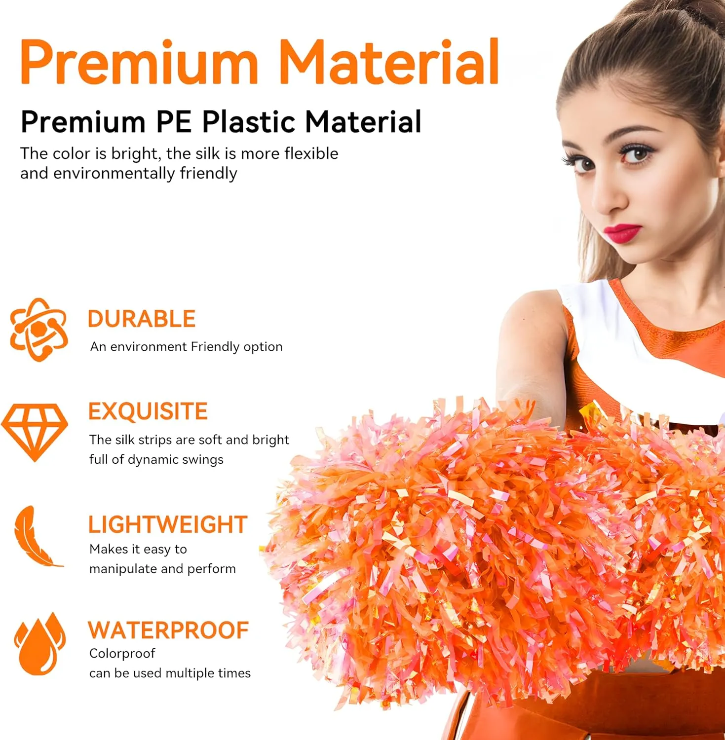 4Pcs Cheerleading Pom Poms for Kids, 2 Pair Cheerleader Pompoms with Baton Handle, Squad Pompoms for Boy Girl Adults School Team Spirit Sports Cheering Game