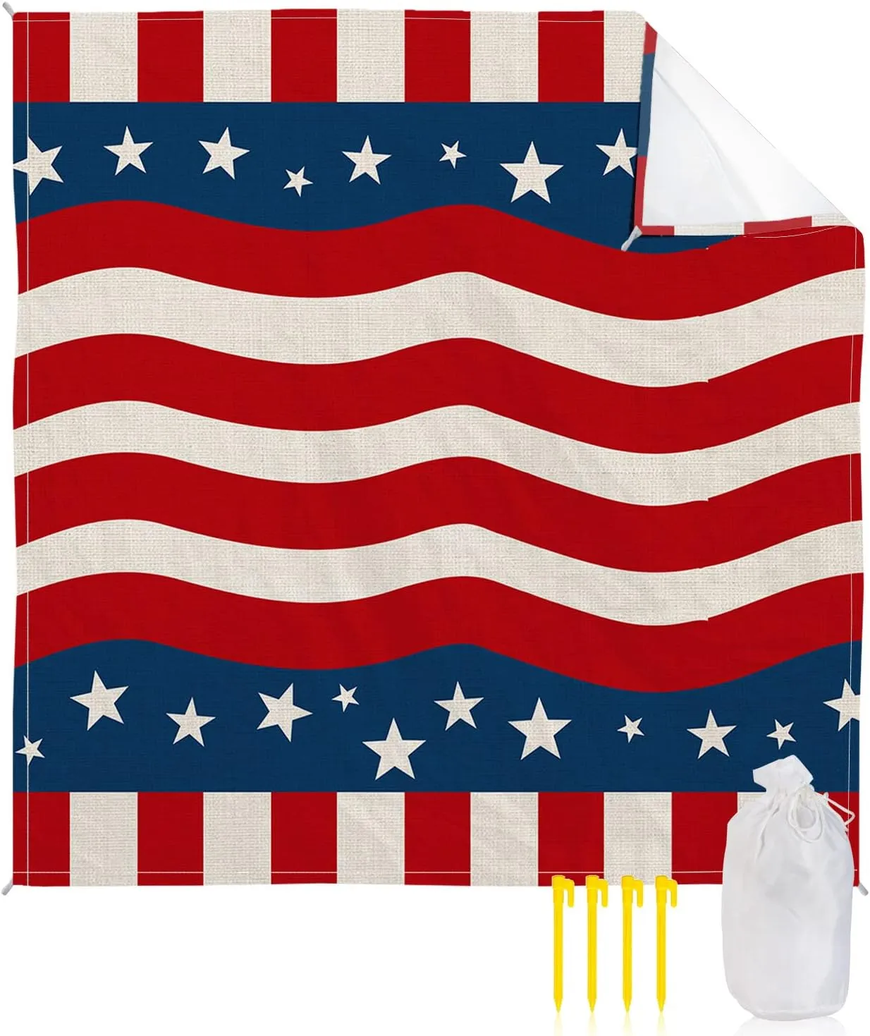 4th of July Patriotic Beach Blanket, Star Independence Day Sandproof Waterproof Outdoor Mat Quick Drying Beach Accessories for Vacation Holiday Picnic Camping, 79"x83" for 1-4 Adults