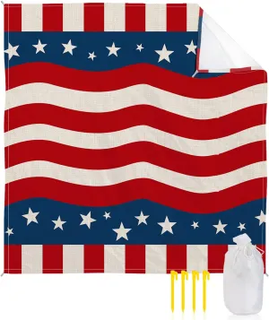 4th of July Patriotic Beach Blanket, Star Independence Day Sandproof Waterproof Outdoor Mat Quick Drying Beach Accessories for Vacation Holiday Picnic Camping, 79"x83" for 1-4 Adults