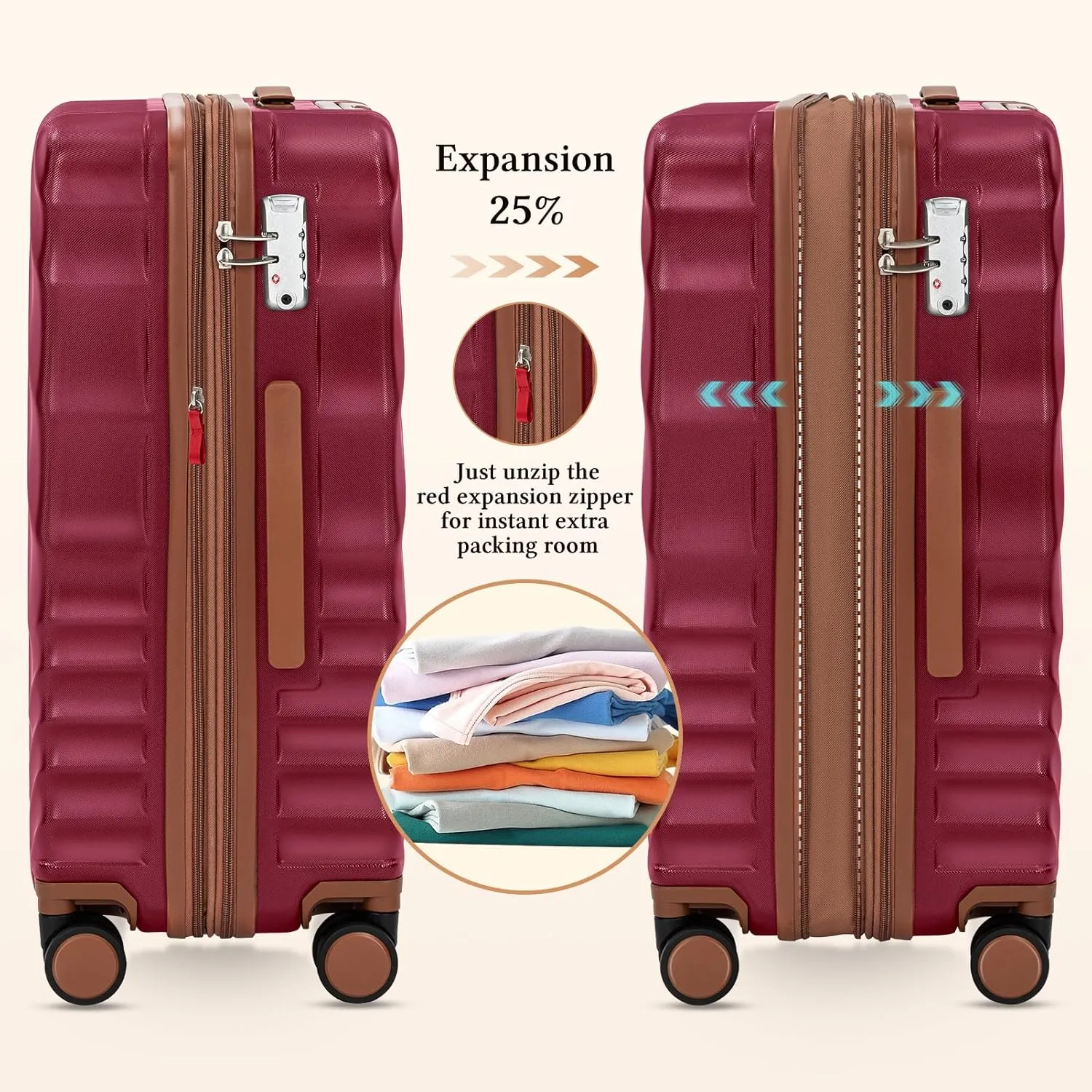 5 piece Luggage Set Expandable Suitcase 22x14x9 Airline Approved Carry on, ABS Hard Case Suitcases with Spinner Wheels, TSA Lock, Durable Waterproof Travel Set