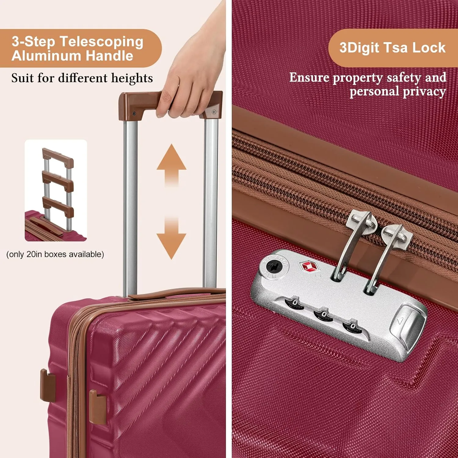 5 piece Luggage Set Expandable Suitcase 22x14x9 Airline Approved Carry on, ABS Hard Case Suitcases with Spinner Wheels, TSA Lock, Durable Waterproof Travel Set