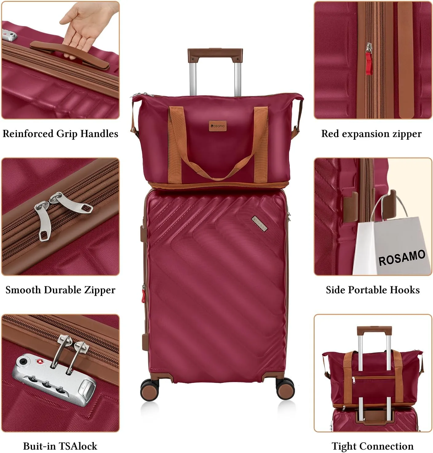 5 piece Luggage Set Expandable Suitcase 22x14x9 Airline Approved Carry on, ABS Hard Case Suitcases with Spinner Wheels, TSA Lock, Durable Waterproof Travel Set