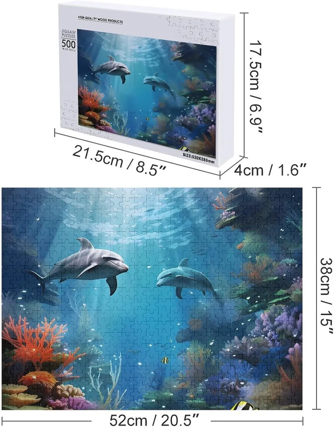500 PCS Jigsaw Puzzle for Adults Personalized Picture Puzzle Blue Ocean Underwater Fish Customized Wooden Puzzle for Family, Birthday, Wedding, Game Nights Gifts Animal Puzzle