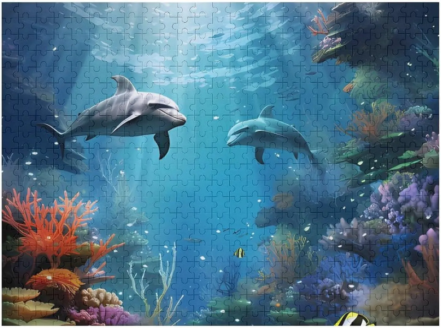 500 PCS Jigsaw Puzzle for Adults Personalized Picture Puzzle Blue Ocean Underwater Fish Customized Wooden Puzzle for Family, Birthday, Wedding, Game Nights Gifts Animal Puzzle