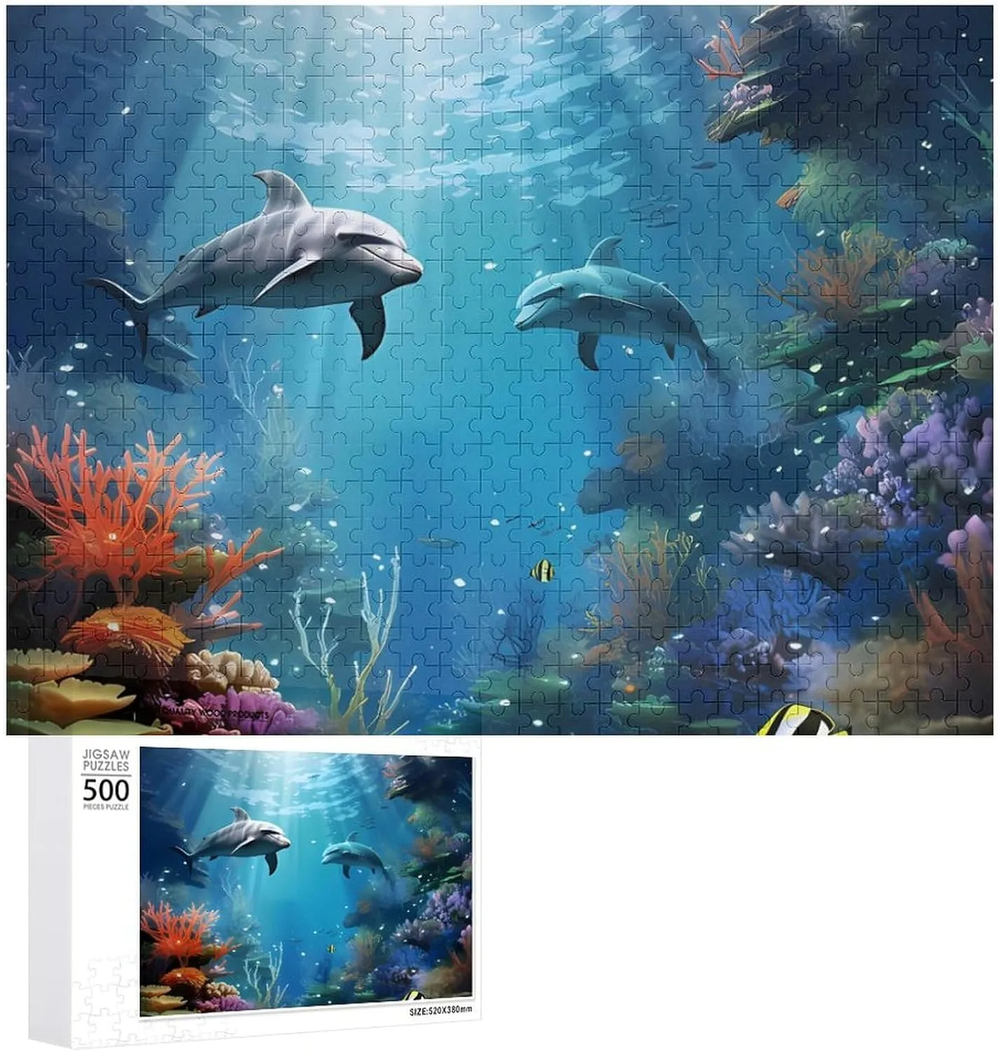 500 PCS Jigsaw Puzzle for Adults Personalized Picture Puzzle Blue Ocean Underwater Fish Customized Wooden Puzzle for Family, Birthday, Wedding, Game Nights Gifts Animal Puzzle