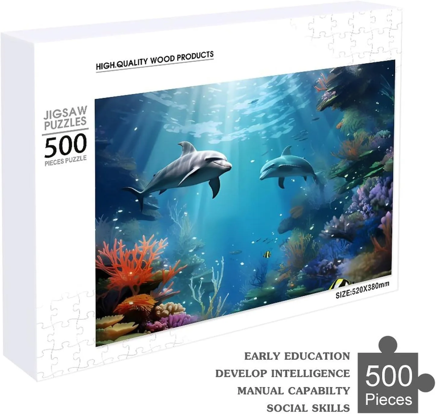 500 PCS Jigsaw Puzzle for Adults Personalized Picture Puzzle Blue Ocean Underwater Fish Customized Wooden Puzzle for Family, Birthday, Wedding, Game Nights Gifts Animal Puzzle