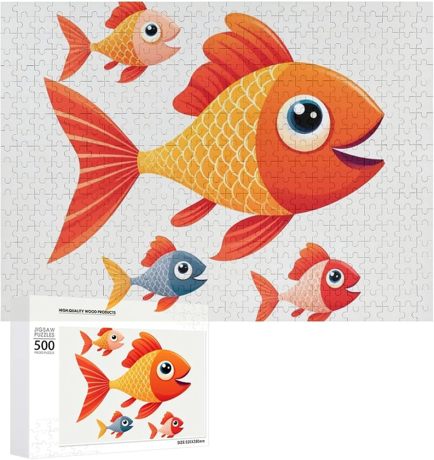 500 PCS Jigsaw Puzzle for Adults Personalized Picture Puzzle Cartoon Fish Customized Wooden Puzzle for Family, Birthday, Wedding, Game Nights Gifts Animal Puzzle