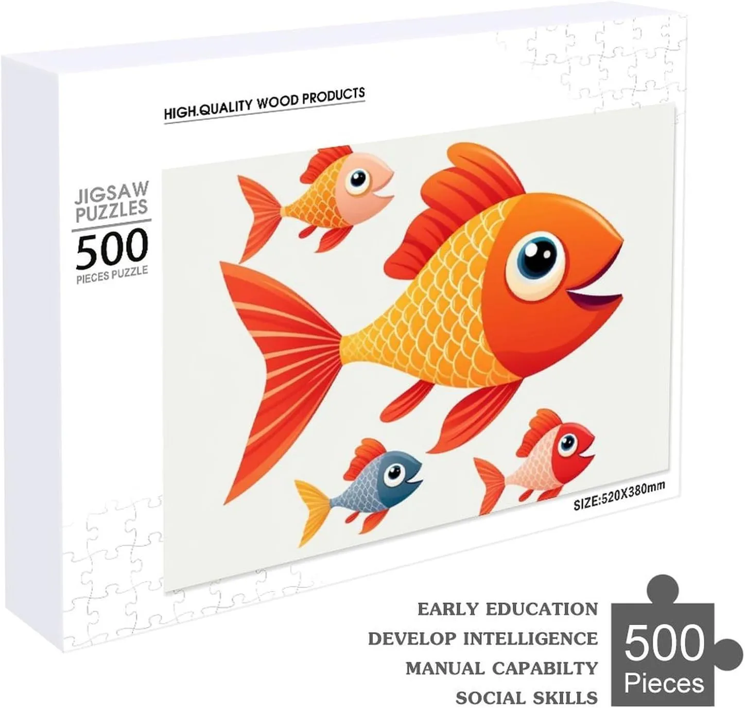 500 PCS Jigsaw Puzzle for Adults Personalized Picture Puzzle Cartoon Fish Customized Wooden Puzzle for Family, Birthday, Wedding, Game Nights Gifts Animal Puzzle