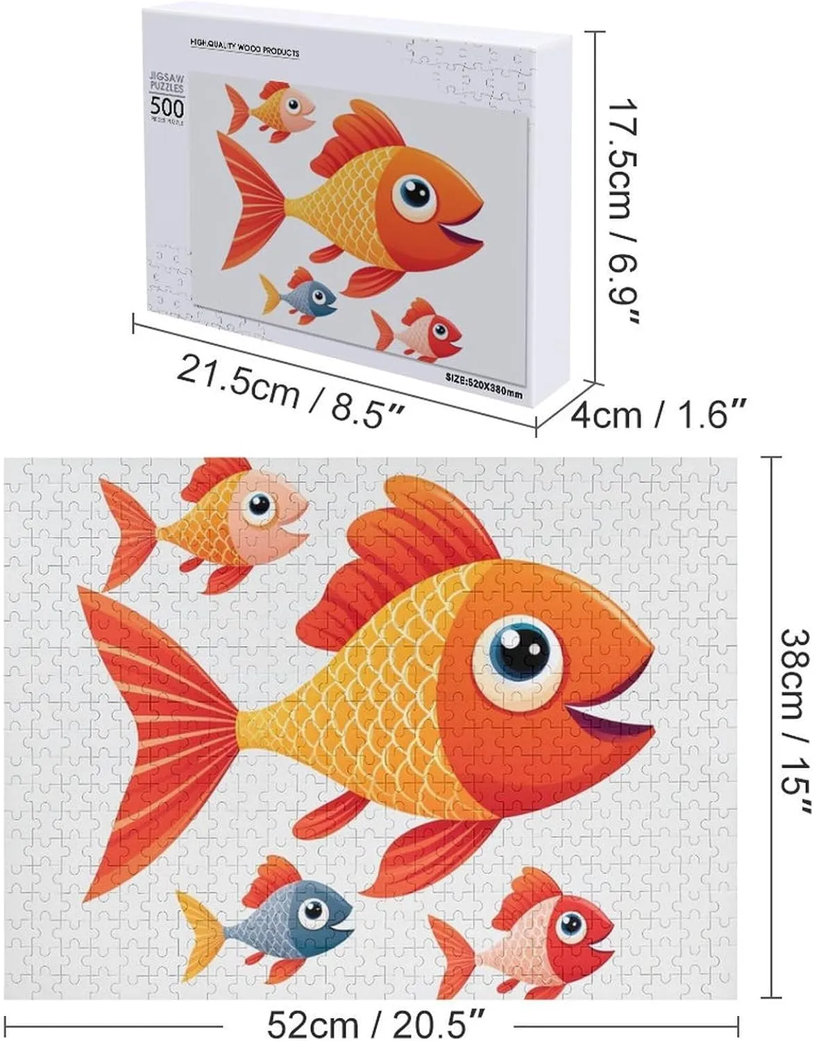 500 PCS Jigsaw Puzzle for Adults Personalized Picture Puzzle Cartoon Fish Customized Wooden Puzzle for Family, Birthday, Wedding, Game Nights Gifts Animal Puzzle