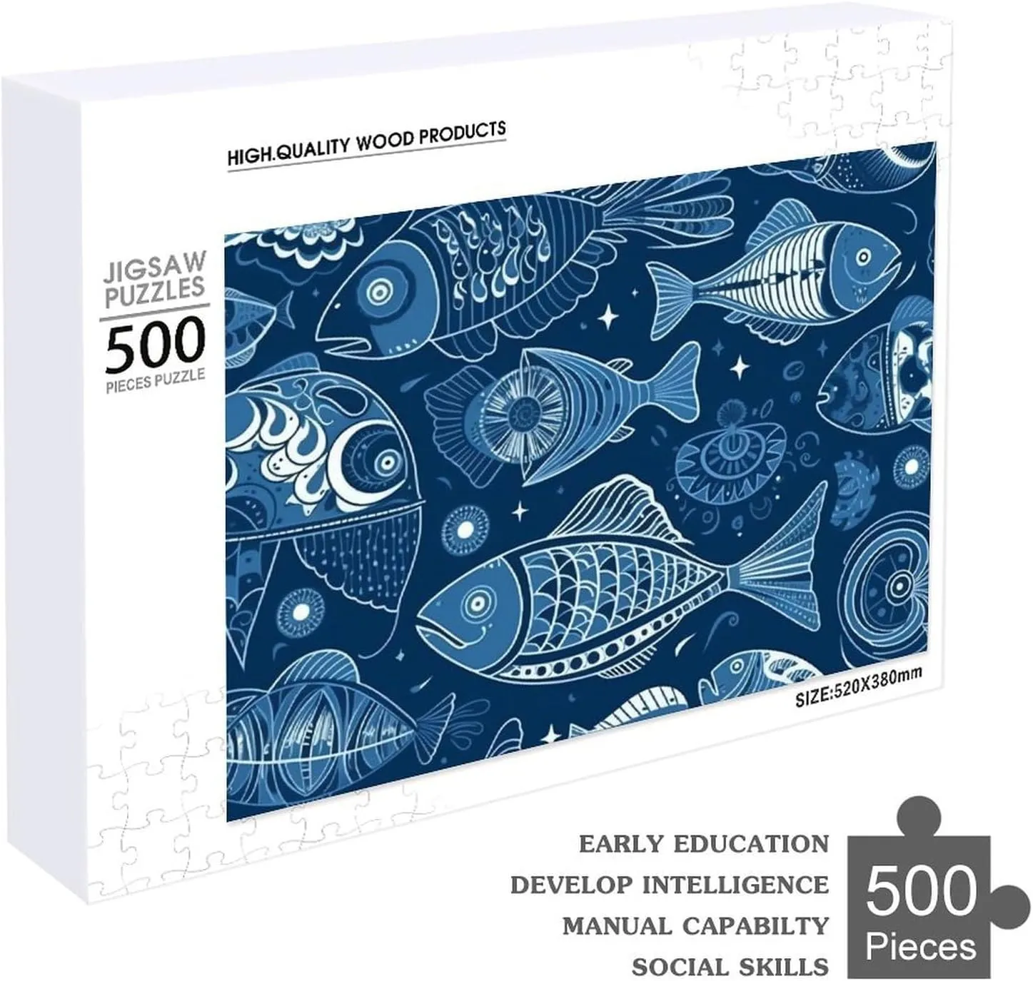500 PCS Jigsaw Puzzle for Adults Personalized Picture Puzzle Fish and Shells Customized Wooden Puzzle for Family, Birthday, Wedding, Game Nights Gifts Animal Puzzle