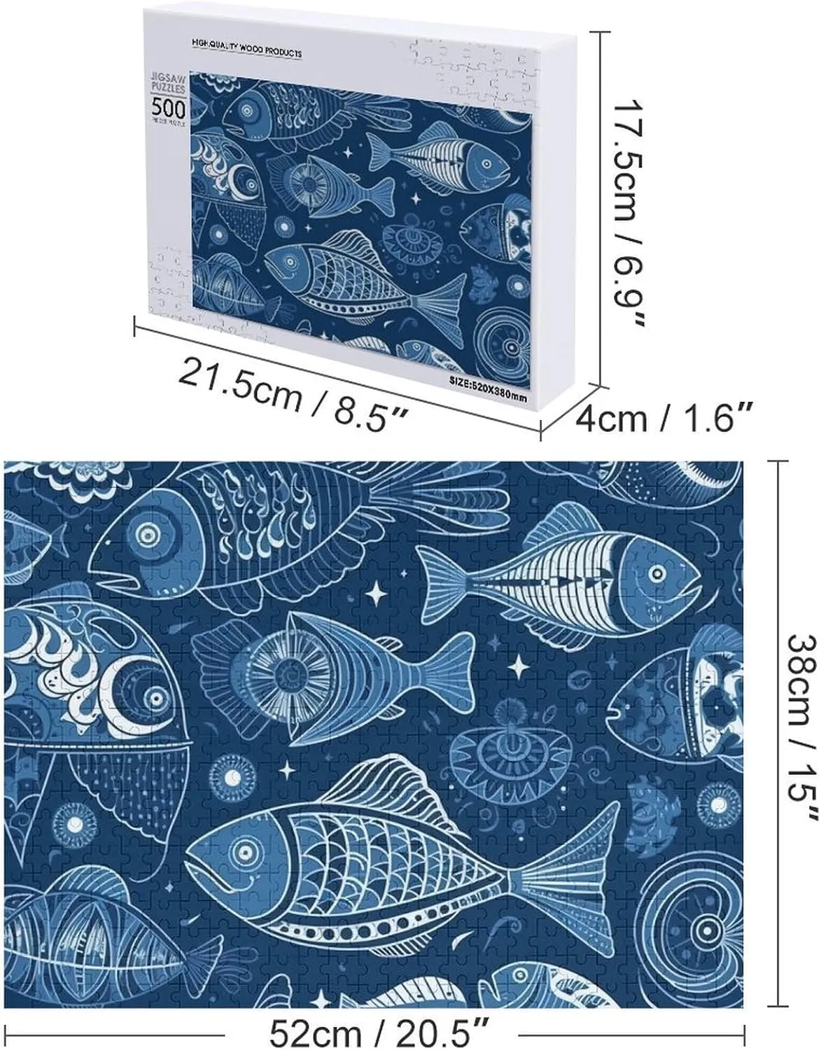 500 PCS Jigsaw Puzzle for Adults Personalized Picture Puzzle Fish and Shells Customized Wooden Puzzle for Family, Birthday, Wedding, Game Nights Gifts Animal Puzzle