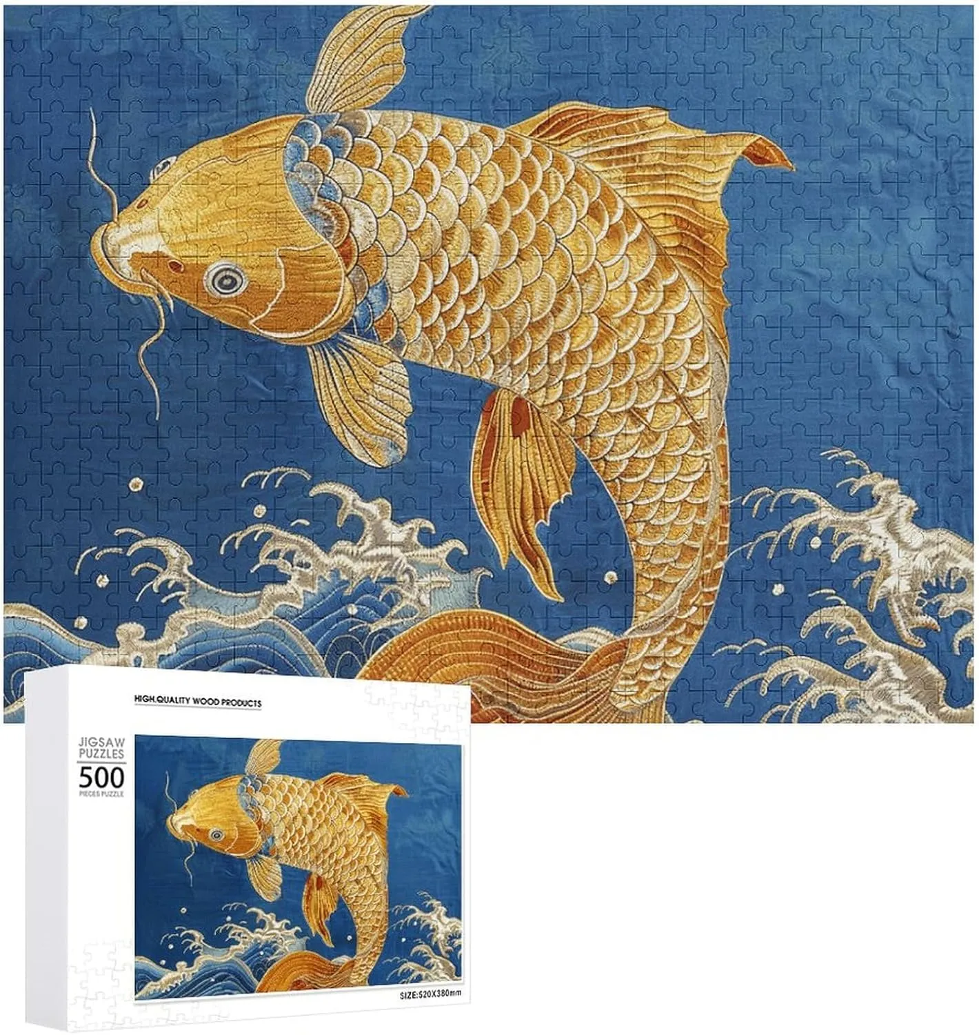 500 PCS Jigsaw Puzzle for Adults Personalized Picture Puzzle Fish Jumping Out of Water Customized Wooden Puzzle for Family, Birthday, Wedding, Game Nights Gifts, 20.4"x15"