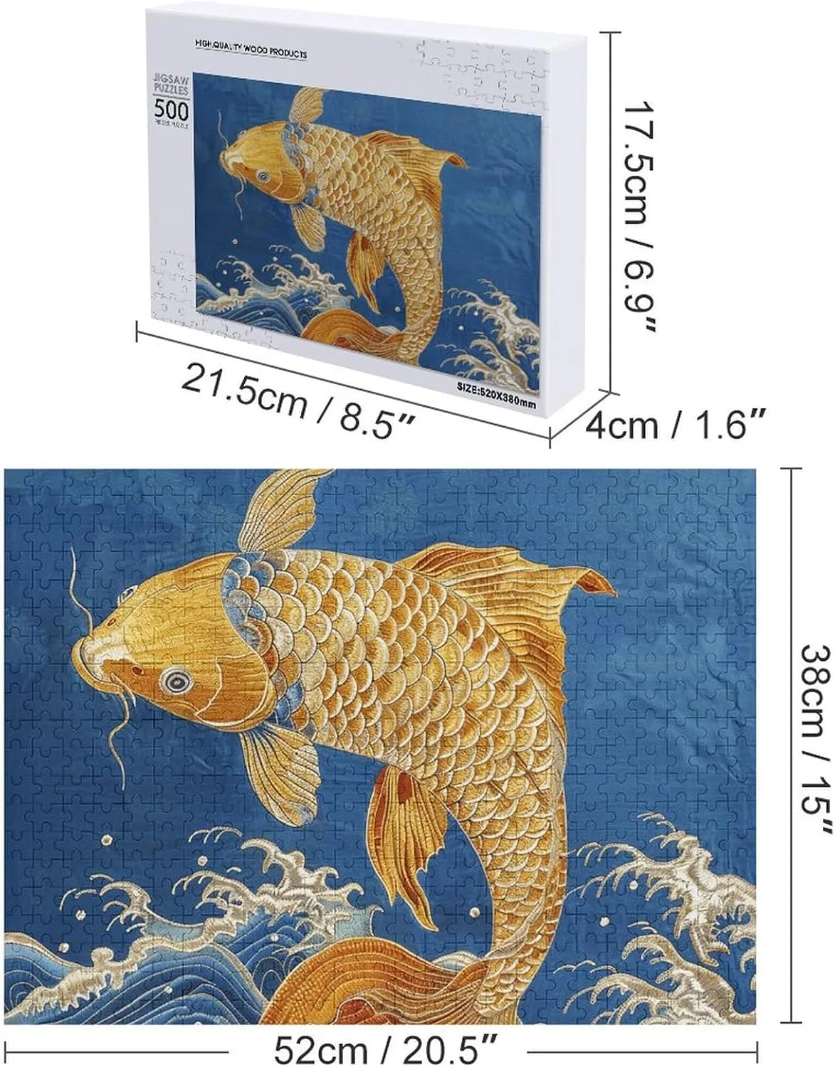 500 PCS Jigsaw Puzzle for Adults Personalized Picture Puzzle Fish Jumping Out of Water Customized Wooden Puzzle for Family, Birthday, Wedding, Game Nights Gifts, 20.4"x15"
