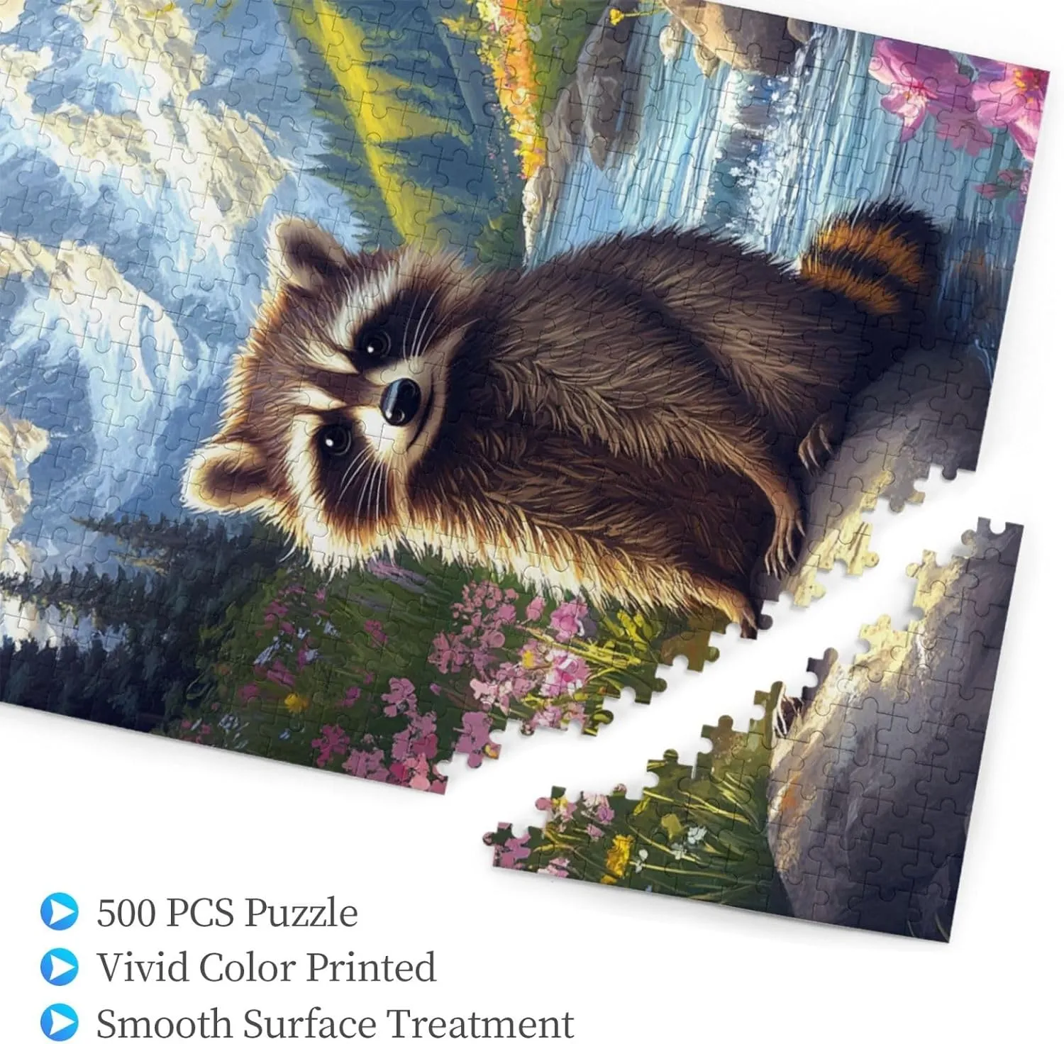 500 Piece Adult Wooden Puzzle - Curious Raccoon Form Creekside,Serene Forest Waterway Art,Ideal for Exercising Brain Power and Hands-on Skills,Improves Intelligence and Observation