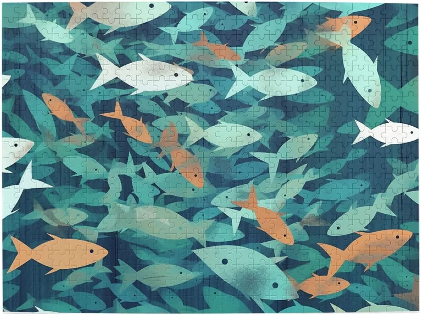 500 Piece Jigsaw Puzzle for Adults Challenging Puzzles for Game Nights Abstract Shoal of Fish Wooden Puzzle Personalized Custom Wood Puzzles for Family Picturepuzzle Finished Size 20.4"x15"