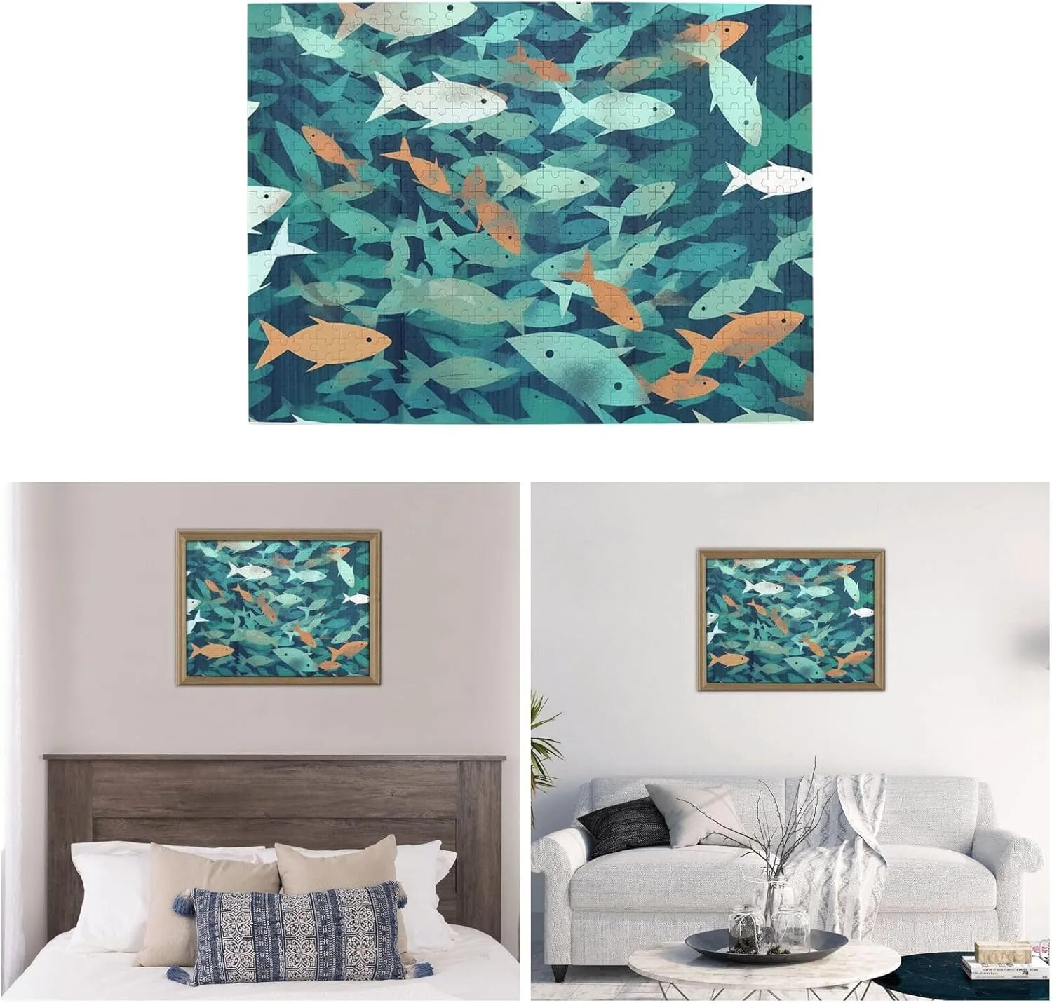500 Piece Jigsaw Puzzle for Adults Challenging Puzzles for Game Nights Abstract Shoal of Fish Wooden Puzzle Personalized Custom Wood Puzzles for Family Picturepuzzle Finished Size 20.4"x15"