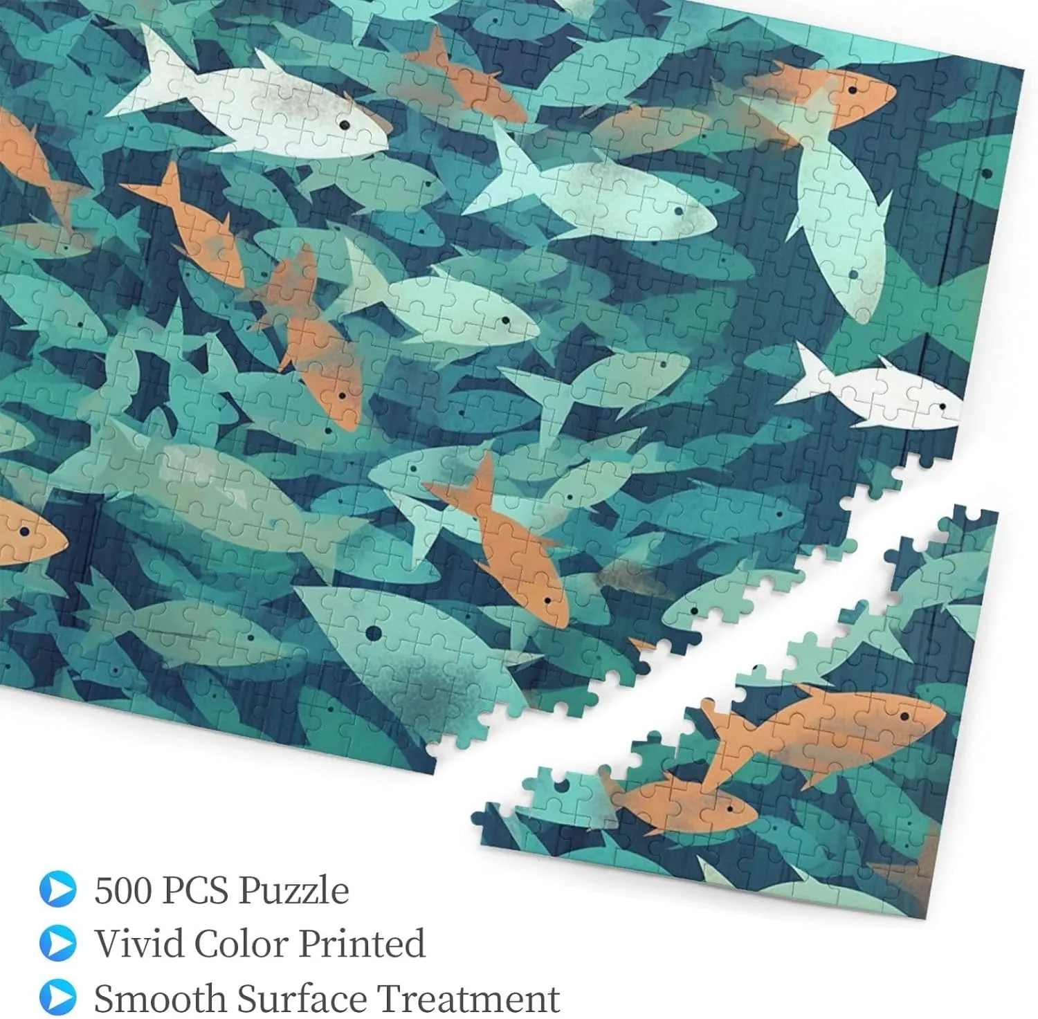 500 Piece Jigsaw Puzzle for Adults Challenging Puzzles for Game Nights Abstract Shoal of Fish Wooden Puzzle Personalized Custom Wood Puzzles for Family Picturepuzzle Finished Size 20.4"x15"