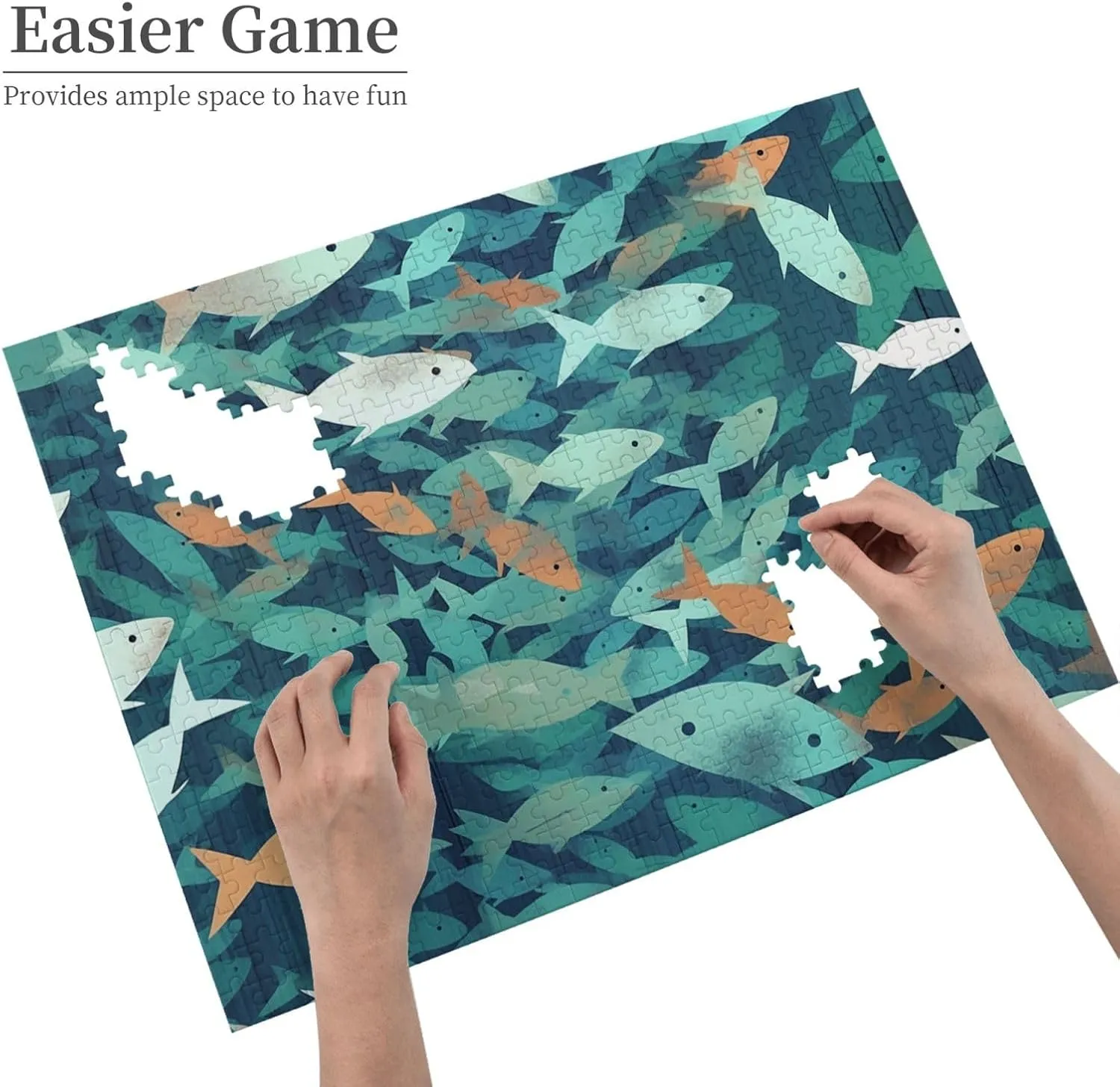 500 Piece Jigsaw Puzzle for Adults Challenging Puzzles for Game Nights Abstract Shoal of Fish Wooden Puzzle Personalized Custom Wood Puzzles for Family Picturepuzzle Finished Size 20.4"x15"