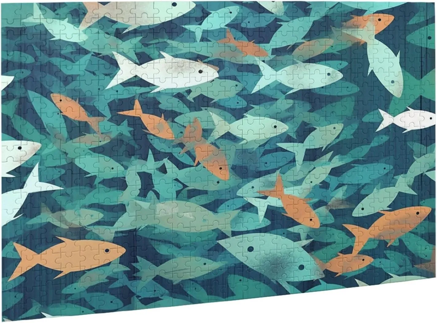 500 Piece Jigsaw Puzzle for Adults Challenging Puzzles for Game Nights Abstract Shoal of Fish Wooden Puzzle Personalized Custom Wood Puzzles for Family Picturepuzzle Finished Size 20.4"x15"