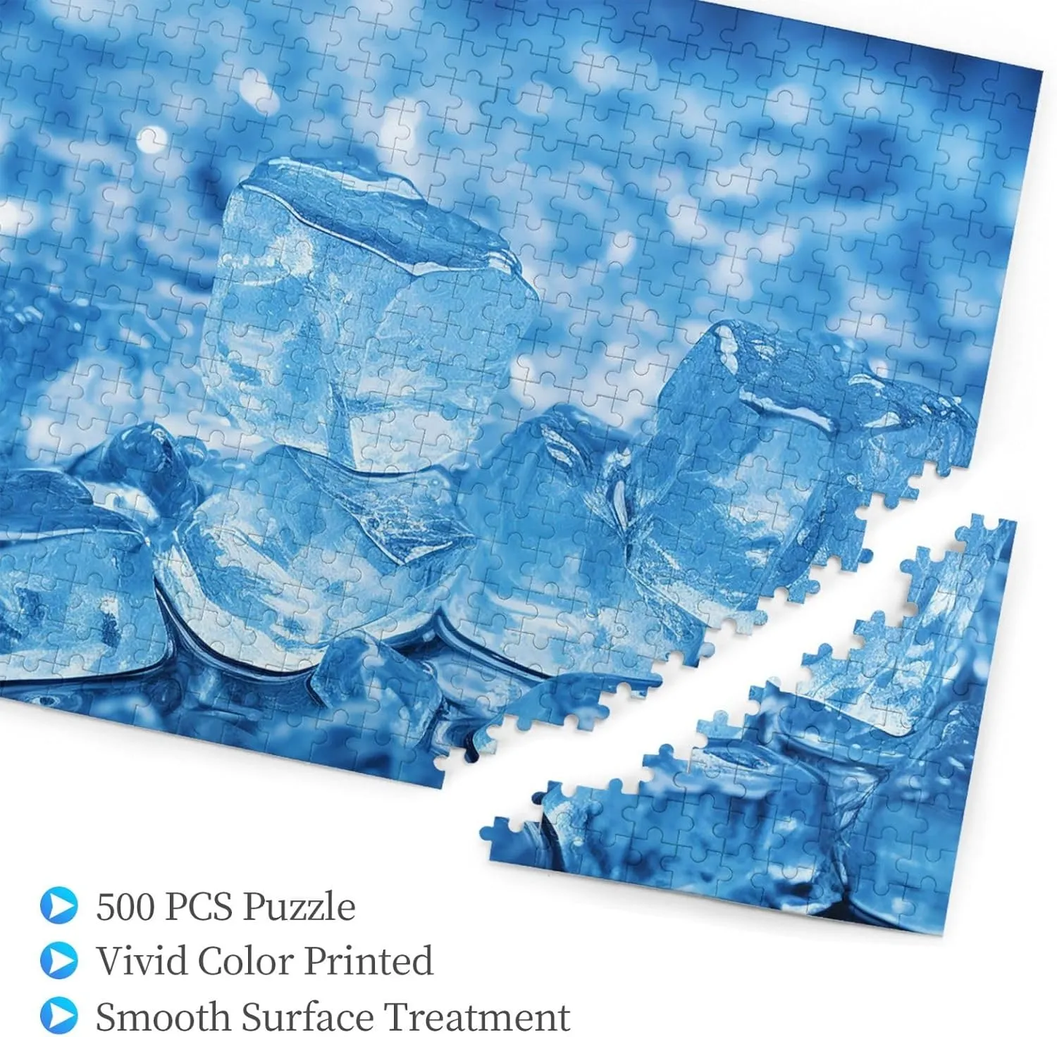 500 Piece Jigsaw Puzzle for Adults Personalized Picture Puzzle Blue ice Cube Background Customized Wooden Puzzle for Family, Birthday, Wedding, Game Nights Gifts, 20.4"x15"