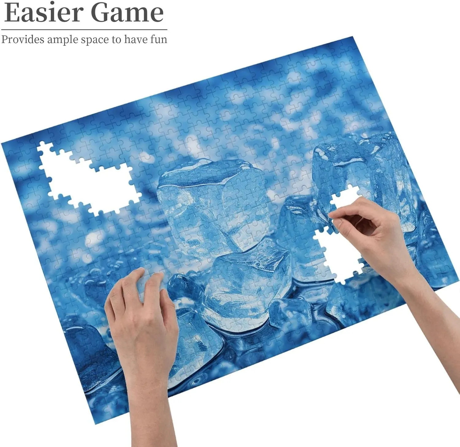 500 Piece Jigsaw Puzzle for Adults Personalized Picture Puzzle Blue ice Cube Background Customized Wooden Puzzle for Family, Birthday, Wedding, Game Nights Gifts, 20.4"x15"