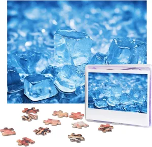 500 Piece Jigsaw Puzzle for Adults Personalized Picture Puzzle Blue ice Cube Background Customized Wooden Puzzle for Family, Birthday, Wedding, Game Nights Gifts, 20.4"x15"