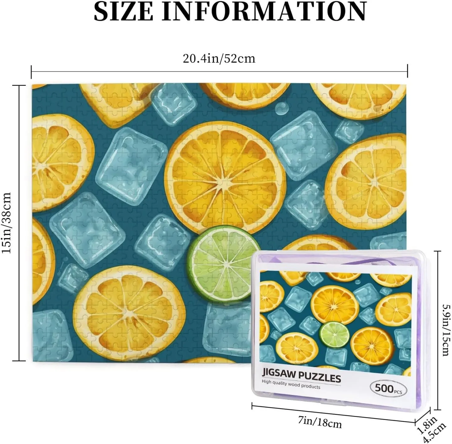 500 Piece Jigsaw Puzzle for Adults Personalized Picture Puzzle Ice Cubes and Lemon Customized Wooden Puzzle for Family, Birthday, Wedding, Game Nights Gifts, 20.4"x15"