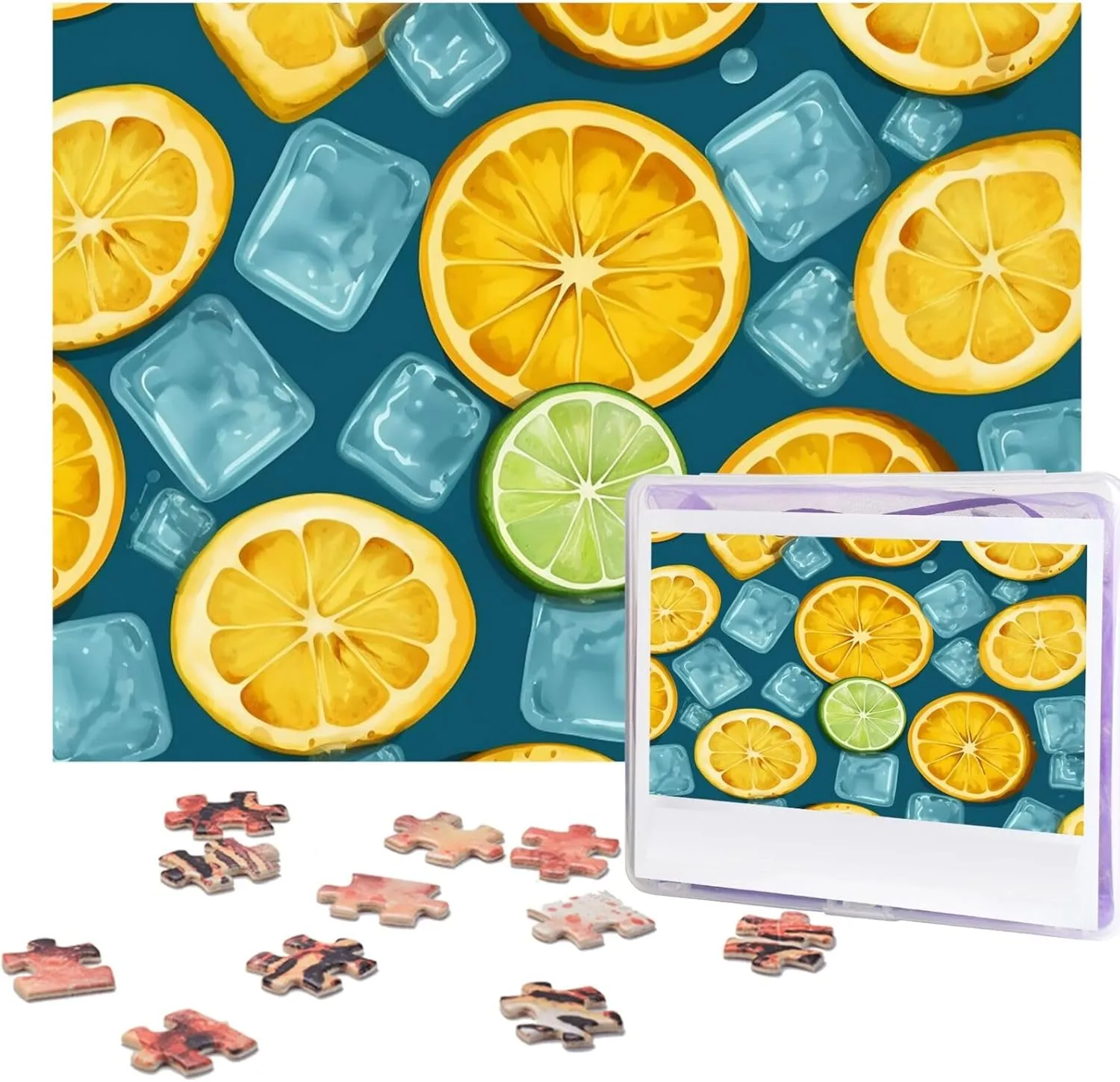 500 Piece Jigsaw Puzzle for Adults Personalized Picture Puzzle Ice Cubes and Lemon Customized Wooden Puzzle for Family, Birthday, Wedding, Game Nights Gifts, 20.4"x15"