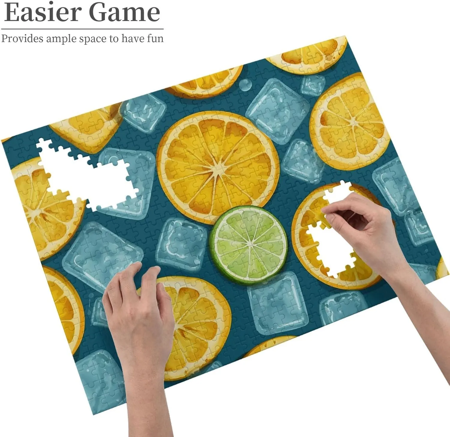 500 Piece Jigsaw Puzzle for Adults Personalized Picture Puzzle Ice Cubes and Lemon Customized Wooden Puzzle for Family, Birthday, Wedding, Game Nights Gifts, 20.4"x15"