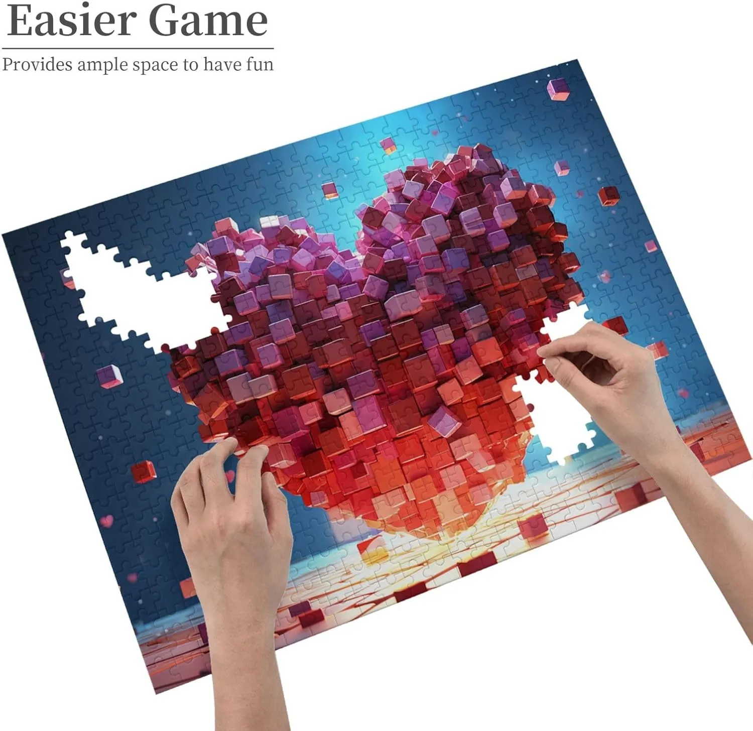 500 Piece Jigsaw Puzzles for Adults Challenging Puzzle Wooden Love Heart Cubes Picture Puzzle Personalized Custom Wood Puzzle for Family Game Nights Gifts 20.4"x15"