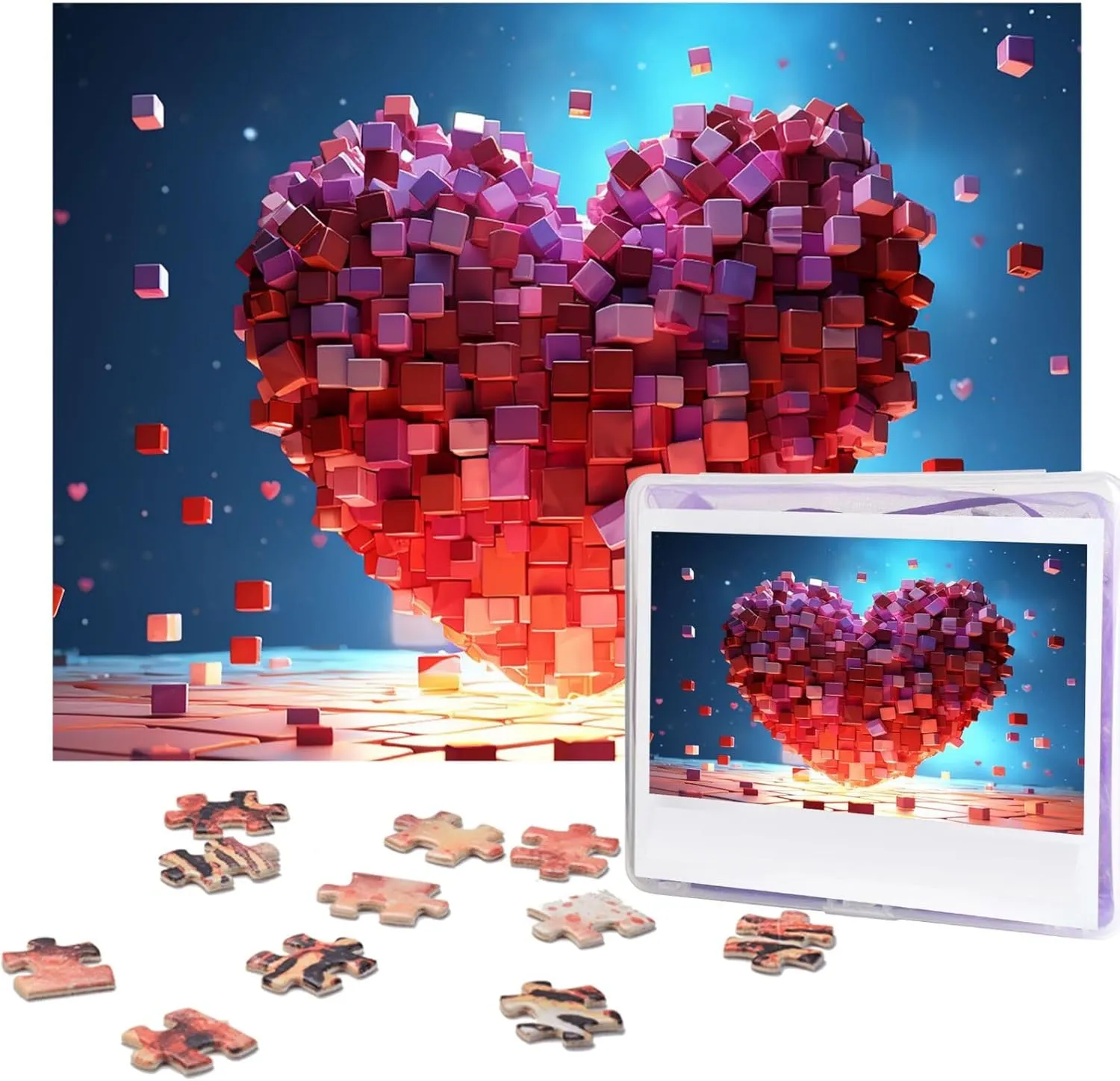 500 Piece Jigsaw Puzzles for Adults Challenging Puzzle Wooden Love Heart Cubes Picture Puzzle Personalized Custom Wood Puzzle for Family Game Nights Gifts 20.4"x15"