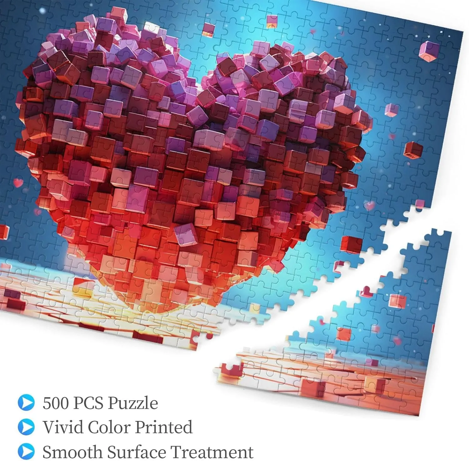 500 Piece Jigsaw Puzzles for Adults Challenging Puzzle Wooden Love Heart Cubes Picture Puzzle Personalized Custom Wood Puzzle for Family Game Nights Gifts 20.4"x15"