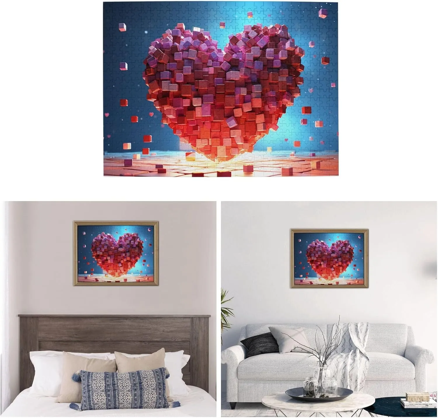 500 Piece Jigsaw Puzzles for Adults Challenging Puzzle Wooden Love Heart Cubes Picture Puzzle Personalized Custom Wood Puzzle for Family Game Nights Gifts 20.4"x15"