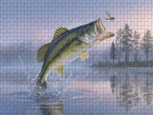500 Piece Puzzle for Adults Jumping Bass Fish A Challenging and Dynamic Jigsaw Game for Fishing Enthusiasts Fun Wall Art and Family Night Gift Idea