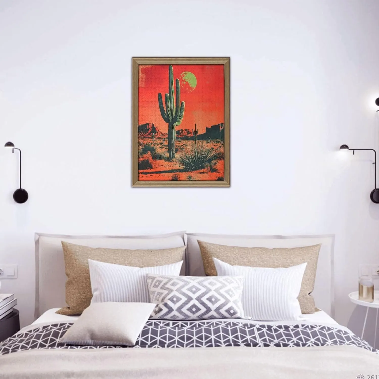 500 Piece Wooden Puzzle for Adults,Vintage-Style Desert Landscape with Towering Saguaros,Brain Training Challenge,Stress Relief Activity,Retro Southwest Artwork,Eco-Friendly Pieces