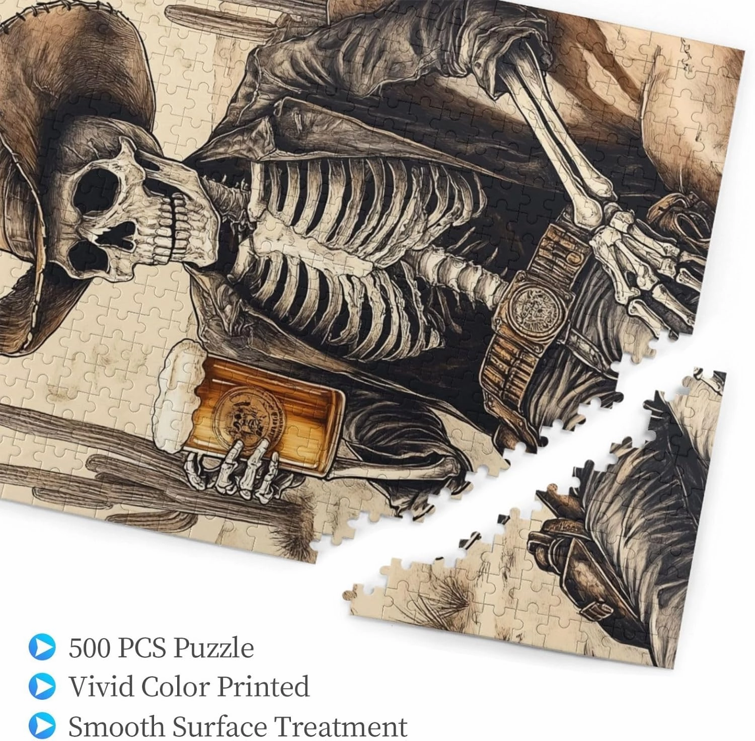 500 Piece Wooden Puzzle for Adults,The Skeletons in The Desert Drink Alcohol,Brain Training Challenge,Stress Relief Activity,Unique Artwork for Adults,Eco-Friendly Woodens Pieces