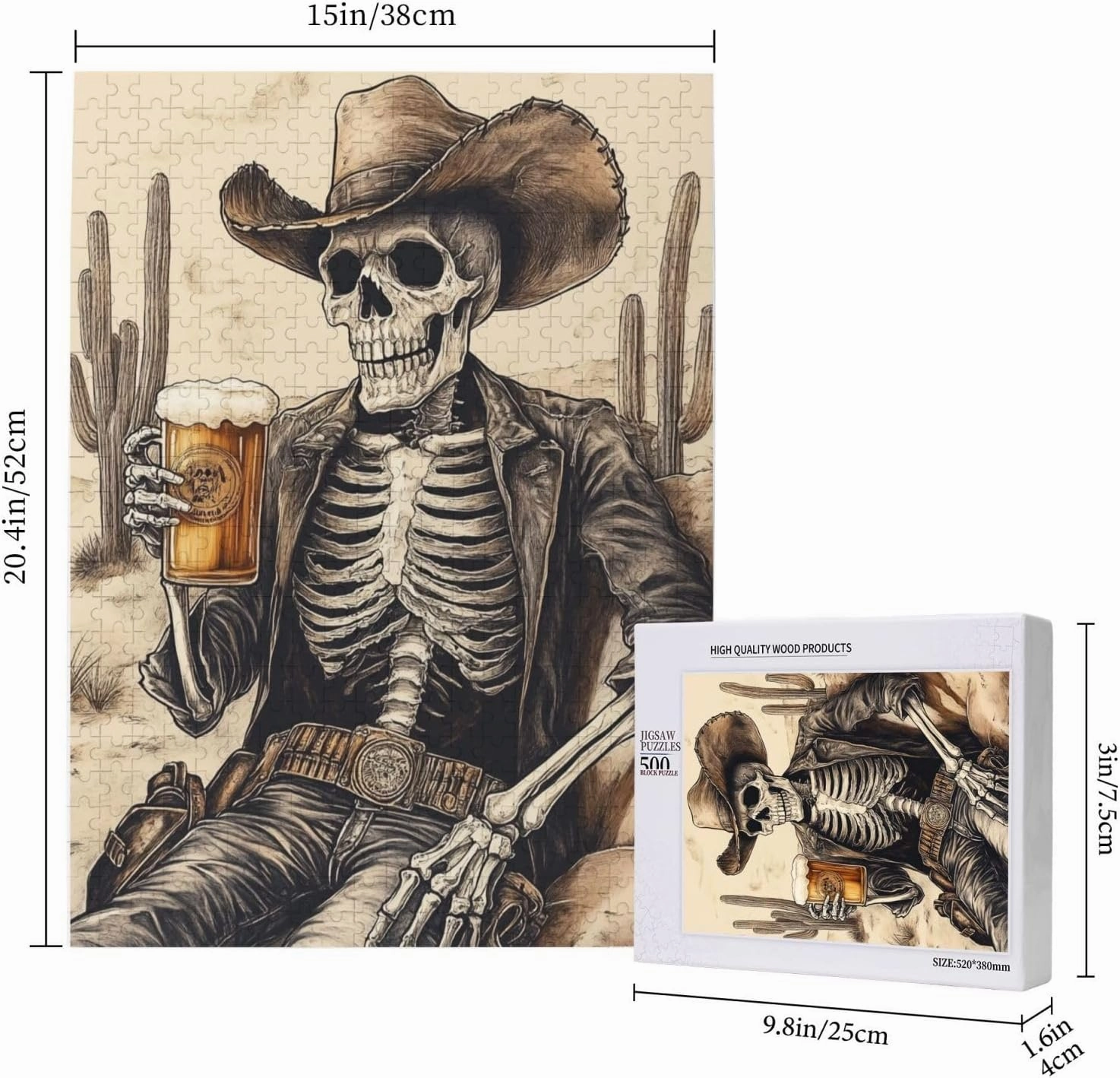 500 Piece Wooden Puzzle for Adults,The Skeletons in The Desert Drink Alcohol,Brain Training Challenge,Stress Relief Activity,Unique Artwork for Adults,Eco-Friendly Woodens Pieces