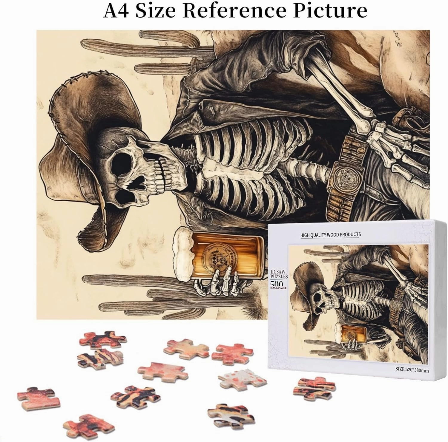 500 Piece Wooden Puzzle for Adults,The Skeletons in The Desert Drink Alcohol,Brain Training Challenge,Stress Relief Activity,Unique Artwork for Adults,Eco-Friendly Woodens Pieces