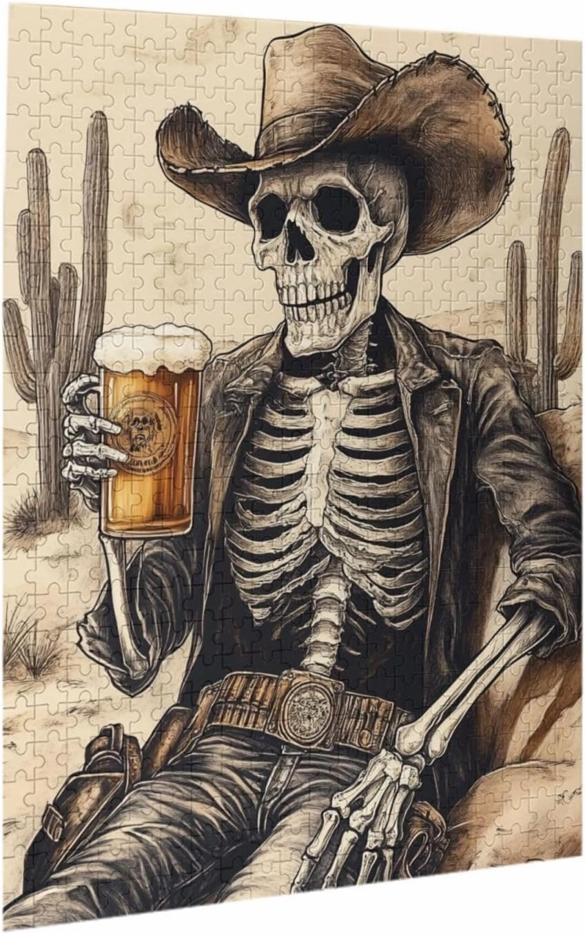 500 Piece Wooden Puzzle for Adults,The Skeletons in The Desert Drink Alcohol,Brain Training Challenge,Stress Relief Activity,Unique Artwork for Adults,Eco-Friendly Woodens Pieces
