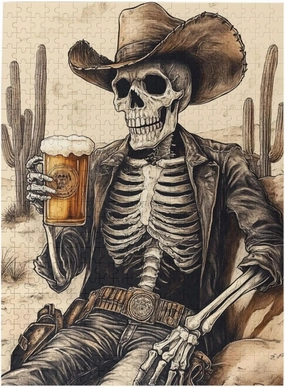 500 Piece Wooden Puzzle for Adults,The Skeletons in The Desert Drink Alcohol,Brain Training Challenge,Stress Relief Activity,Unique Artwork for Adults,Eco-Friendly Woodens Pieces