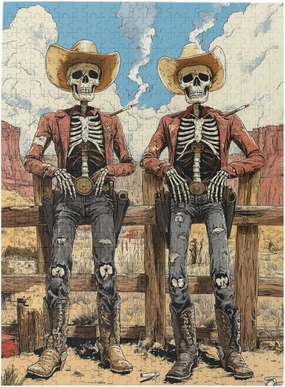 500 Piece Wooden Puzzle for Adults,Two Skeleton Cowboys in Desert,Unique Artwork for Adult,Brain Training Challenge, Stress Relief Activity,Eco-Friendly Pieces，Gifts for Friends