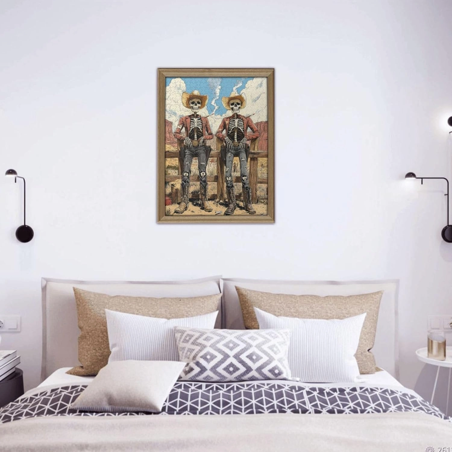 500 Piece Wooden Puzzle for Adults,Two Skeleton Cowboys in Desert,Unique Artwork for Adult,Brain Training Challenge, Stress Relief Activity,Eco-Friendly Pieces，Gifts for Friends