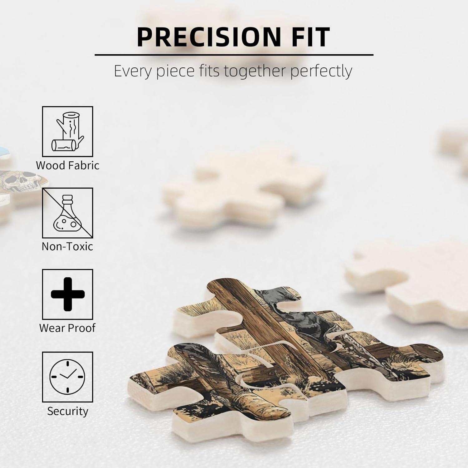 500 Piece Wooden Puzzle for Adults,Two Skeleton Cowboys in Desert,Unique Artwork for Adult,Brain Training Challenge, Stress Relief Activity,Eco-Friendly Pieces，Gifts for Friends