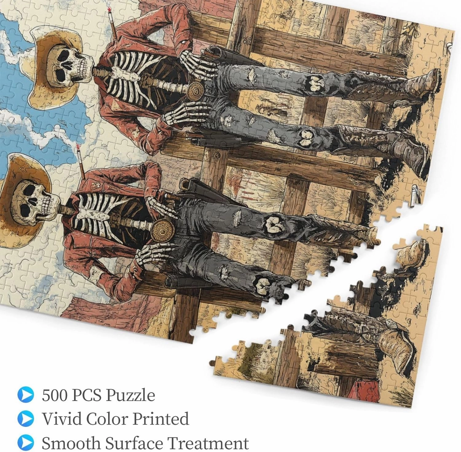 500 Piece Wooden Puzzle for Adults,Two Skeleton Cowboys in Desert,Unique Artwork for Adult,Brain Training Challenge, Stress Relief Activity,Eco-Friendly Pieces，Gifts for Friends