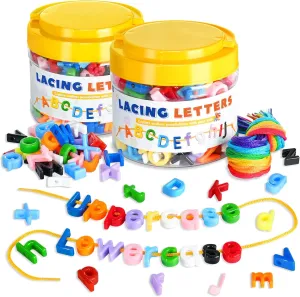 556 Pcs Lacing Letters Beads, Uppercase and Lowercase Alphabet Learning Toys, 10 Color Rainbow Alphabet Beads with 36 Laces, Preschool & Home Educational Toy for Kids Ages 3 , Back to School Supplies