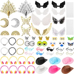 58Pcs Cute Rubber Duck Accessories to wear, Mini DIY Accessories for 2in Rubber Duck Decoration, Various style - Hats Glasses Earphones Necklaces Wings Crowns and so on