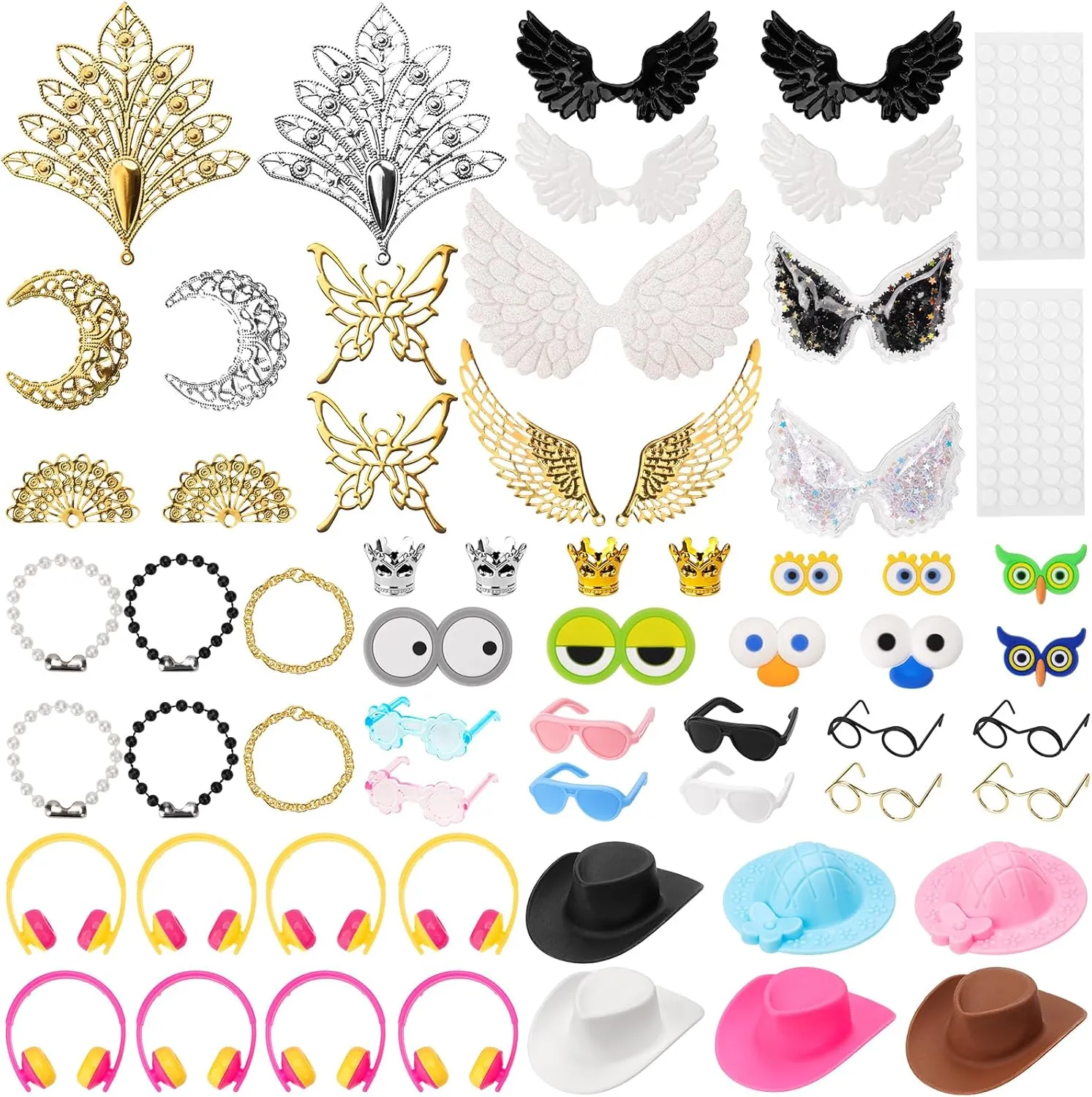 58Pcs Cute Rubber Duck Accessories to wear, Mini DIY Accessories for 2in Rubber Duck Decoration, Various style - Hats Glasses Earphones Necklaces Wings Crowns and so on