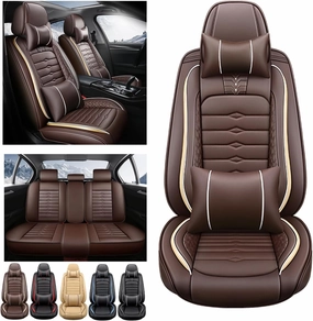 5 Seat Covers for Hyundai Elantra 2002-2024 Napa Leather Seat Covers Water and Dust Resistant Soft Car Seat Protectors Comfortable Car Seat Covers with Airbags (Brown, Luxury)
