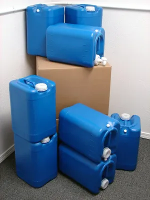 6 Gallon Oversized Samson Stackers, Blue, 8 Pack (48 Gallons), Emergency Water Storage Kit - New! - Boxed! Includes 1 Bonus Spigot